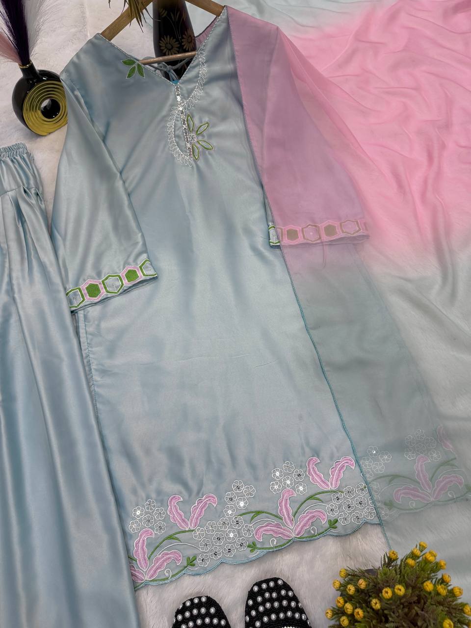 Pastel Blue Scalloped Hem Ensemble